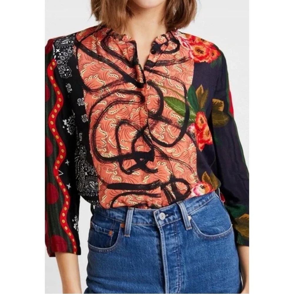 Desigual Multicolor Artistic Patterned Top
